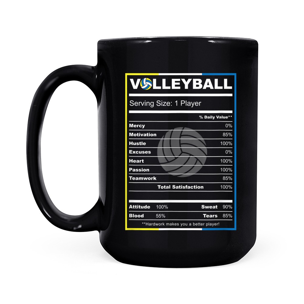 Volleyball Player Funny Volleyball Nutrition Facts Black Mug